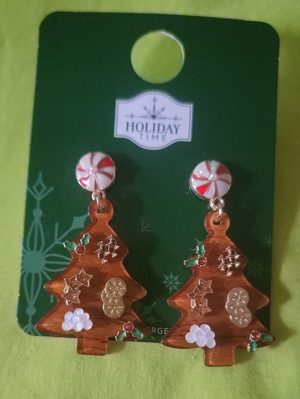 Holiday Time Brown & Red Christmas Tree Dangle Earrings